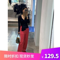 WXLSTUDIO Pro-Test skinny pants ice-like yarn striped wide leg pants thin high waist loose casual pants