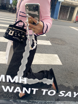 wxlstudio lace stitching sweatpants women 2021 summer new high waisted wide leg pants