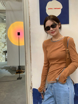 wxlstudio snowflake texture ~ side open fork irregular T-shirt female spring and autumn long sleeve base shirt top