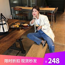 Small calendar WXLSTUDIO 2020 spring new blue broken jeans women low waist slim straight trousers