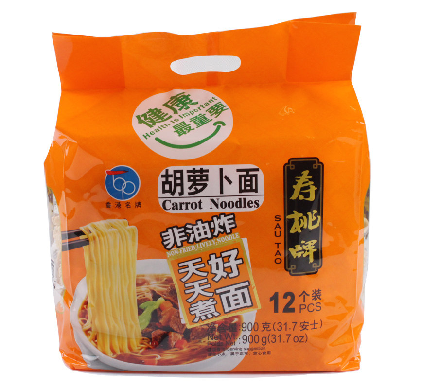 【天猫超市】香港寿桃 非油炸面条 胡萝卜面 拌面 方便面12个装