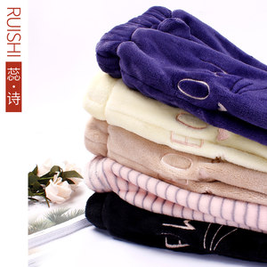 蕊诗秋冬季法兰绒睡裤女加厚珊瑚绒短裤宽松大码加绒家居裤可外穿