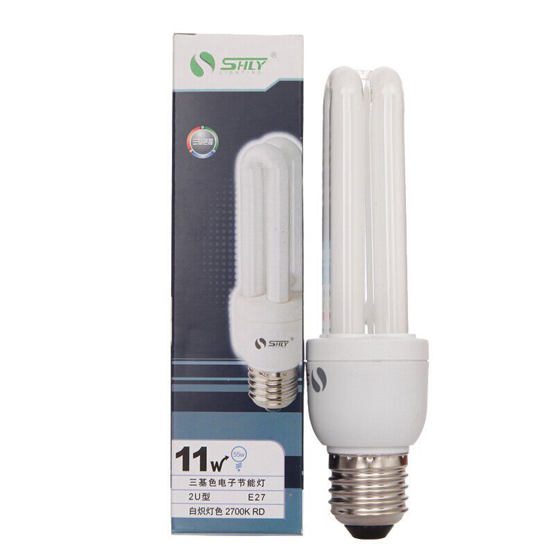 Shanghai green energy green energy 3W5W8w11W13W energy saving lamp 2U three base color E14E27 size screw mouth U shape bulb