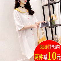  Nursing top summer out hot mom loose short-sleeved t-shirt postpartum large size medium-length thin nursing shirt