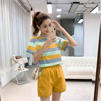  Out breastfeeding top fashion plus size suit Summer hot mom wears short-sleeved T-shirt shorts breastfeeding clothes two-piece suit