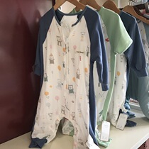 Foreign trade cotton gauze knitted cotton cartoon newborn baby children Spring and Autumn thin sleeping bag summer long sleeve anti-kicking