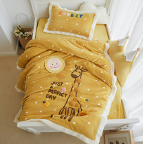 Foreign trade cartoon thickened warm embroidered milk velvet four-piece set boy girl rabbit polka dot autumn and winter bedding