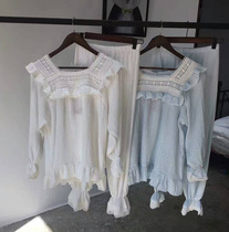 Foreign trade home service princess cotton gauze home service spring and autumn new pajamas night dress lace girls pajamas suit