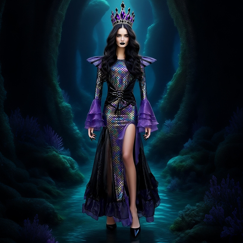 2025 Halloween Dark Mermaid Costume Masquerade Women's Cosplay Mermaid Long Dress Performance Costume 2025 Halloween Dark Mermaid Costume Masquerade Women's Cosplay Mermaid Long Dress Performance Costume