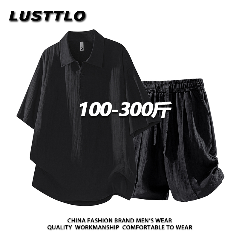 Lyocell Linen Large Size Short-Sleeved Shorts Casual Sports Suit Men's Summer Thin Ice-Feel Breathable Two-Piece Set Lyocell Linen Large Size Short-Sleeved Shorts Casual Sports Suit Men's Summer Thin Ice-Feel Breathable Two-Piece Set