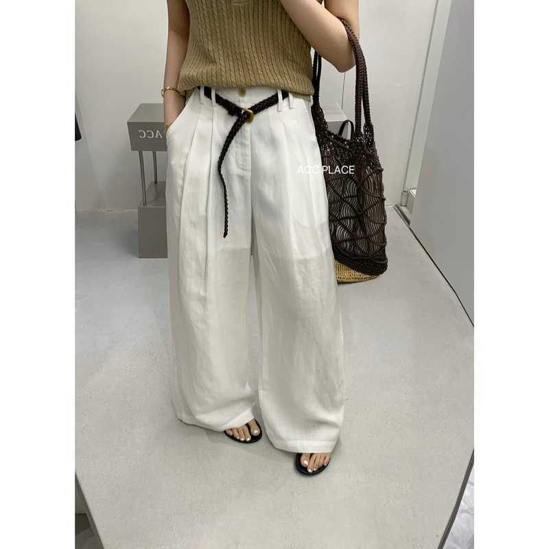 Acc.Jd Focus Summer New Versatile Old Money Style Ramie Straight Wide-Leg Pants Casual Pants (with Belt) 3392