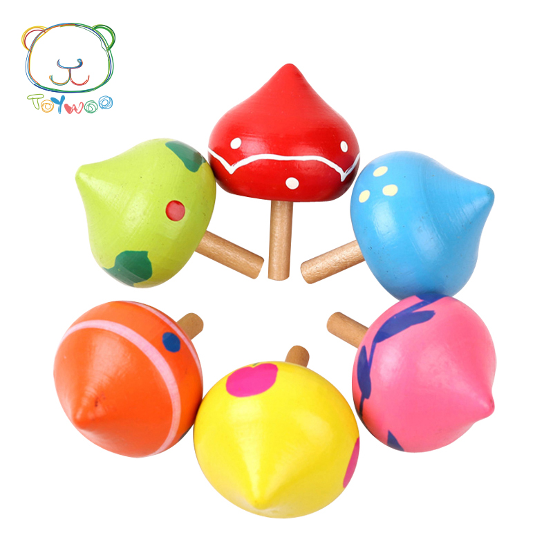 Wooden Toy Heart-shaped Tops Mini Cute Wooden Puzzle Children Six Color Hand-painted Toy Tops