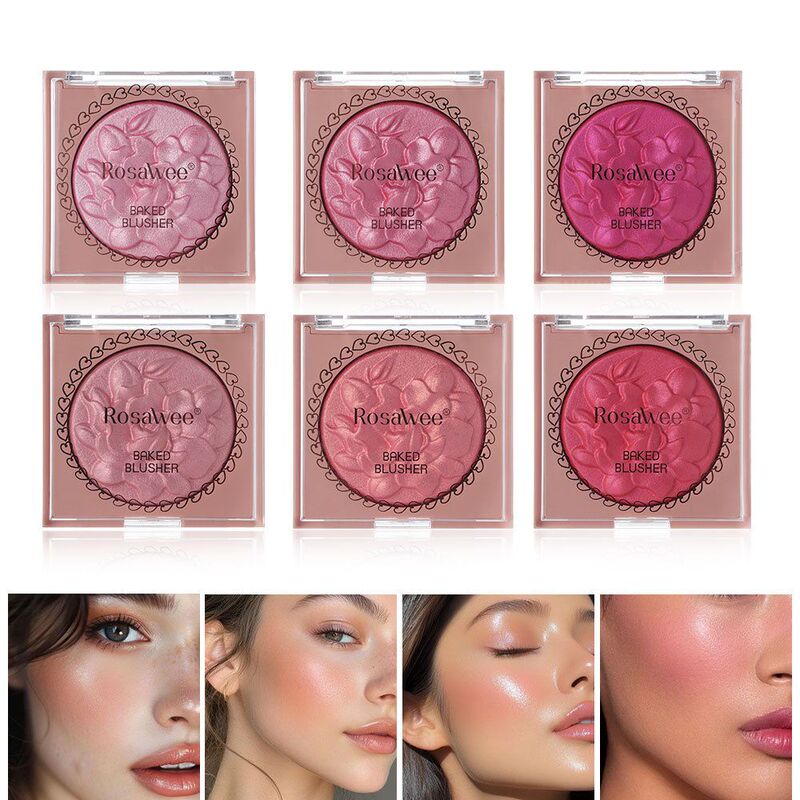6-Color Pearlescent Blush, Three-Dimensional Relief Rouge, Popular Brightening Single-Color Blush Palette, Pearlescent Highlighter Eyeshadow