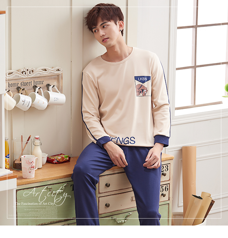 Mùa thu và mùa đông mặc đồ ngủ nam cotton dài tay mùa xuân và mùa thu bé trai kích thước lớn giản dị lỏng cotton mỏng phần phù hợp với dịch vụ nhà áo kiểu nữ đẹp tuổi 35