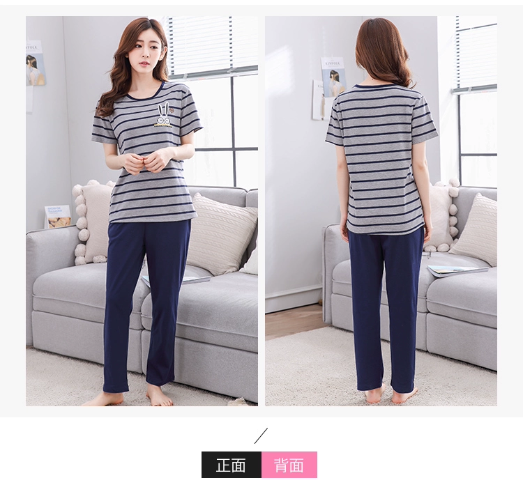 Bộ đồ ngủ cotton mùa hè cho nữ quần ngắn tay Phiên bản Hàn Quốc của sinh viên tươi có thể mặc quần áo ở nhà hai mảnh phù hợp với mùa xuân và mùa thu đồ pijama nữ