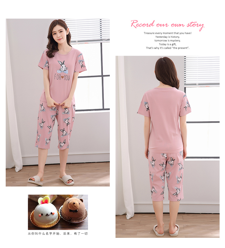 Đồ ngủ nữ mùa hè cotton ngắn tay phiên bản Hàn Quốc của quần crop top phù hợp với mùa hè quần size rộng cho học sinh pyjama nam