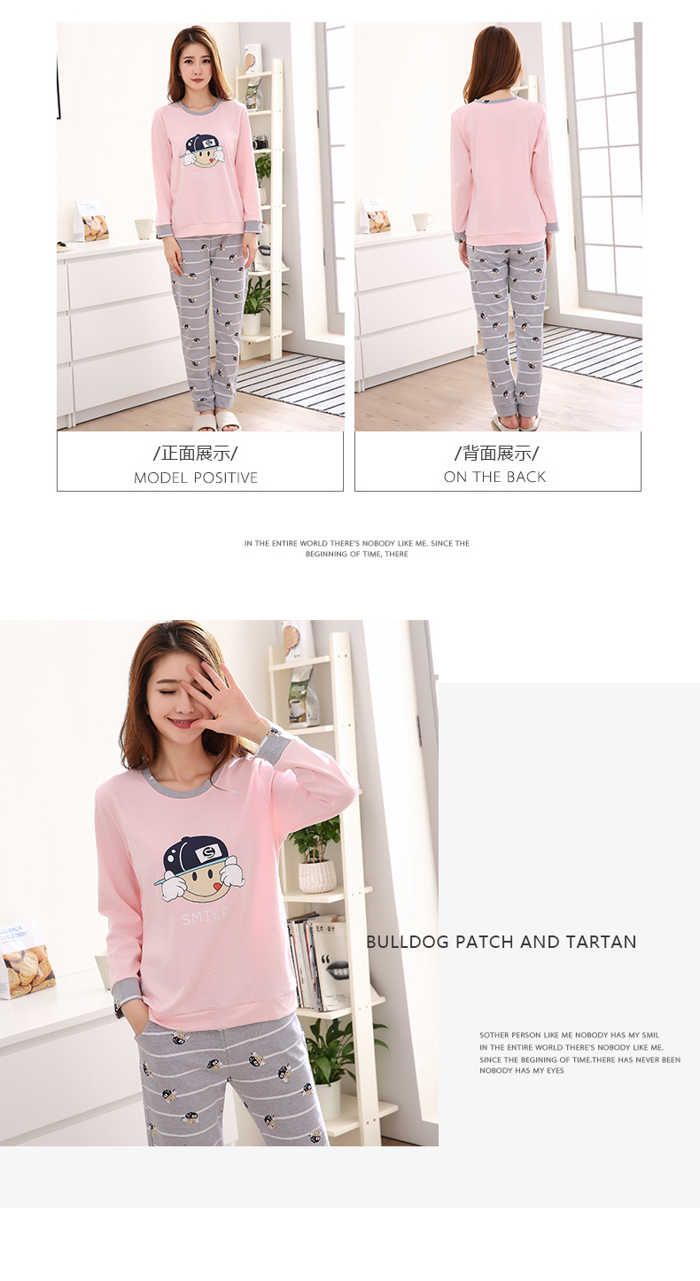 Bộ đồ ngủ dài tay mùa xuân và mùa thu cho bộ đồ cotton nữ cỡ lớn phiên bản Hàn Quốc có thể mặc bên ngoài dịch vụ nhà mùa hè tươi mới và đáng yêu bộ dài tay 