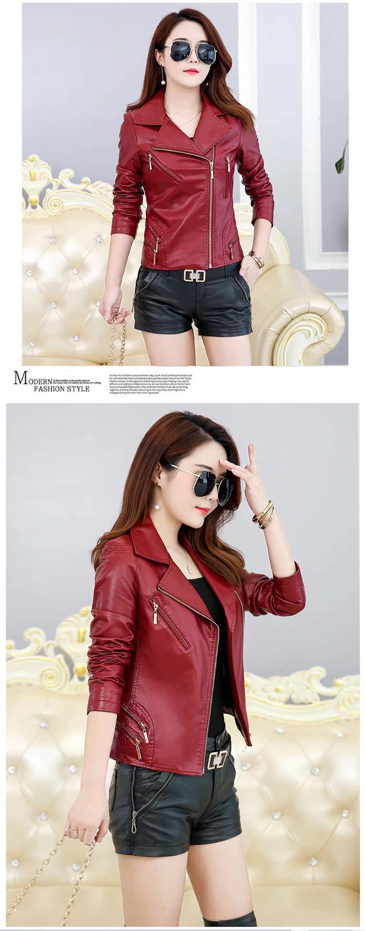 Mùa xuân 2019 và mùa thu mới kích thước lớn của phụ nữ ve áo ngắn Phần da thời trang mỏng Áo khoác da nữ Áo khoác da nữ áo da nữ