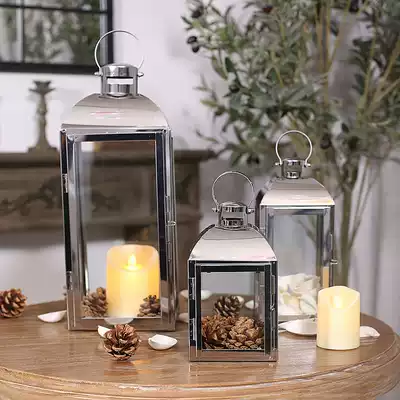 Nordic light luxury soft dining table candle holder ornaments stainless steel INS windproof outdoor windproof light wedding road kerosene lamp