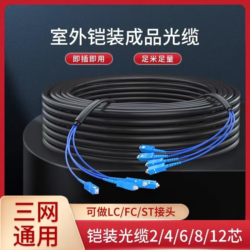 Outdoor Finished Armored Optical Cable 2-Core 4-Core 6-Core 8-Core 12-Core Sc/Fc/Lc Connector Fusion-Free Fiber Optic Cable Fiber Optic Patch Cord