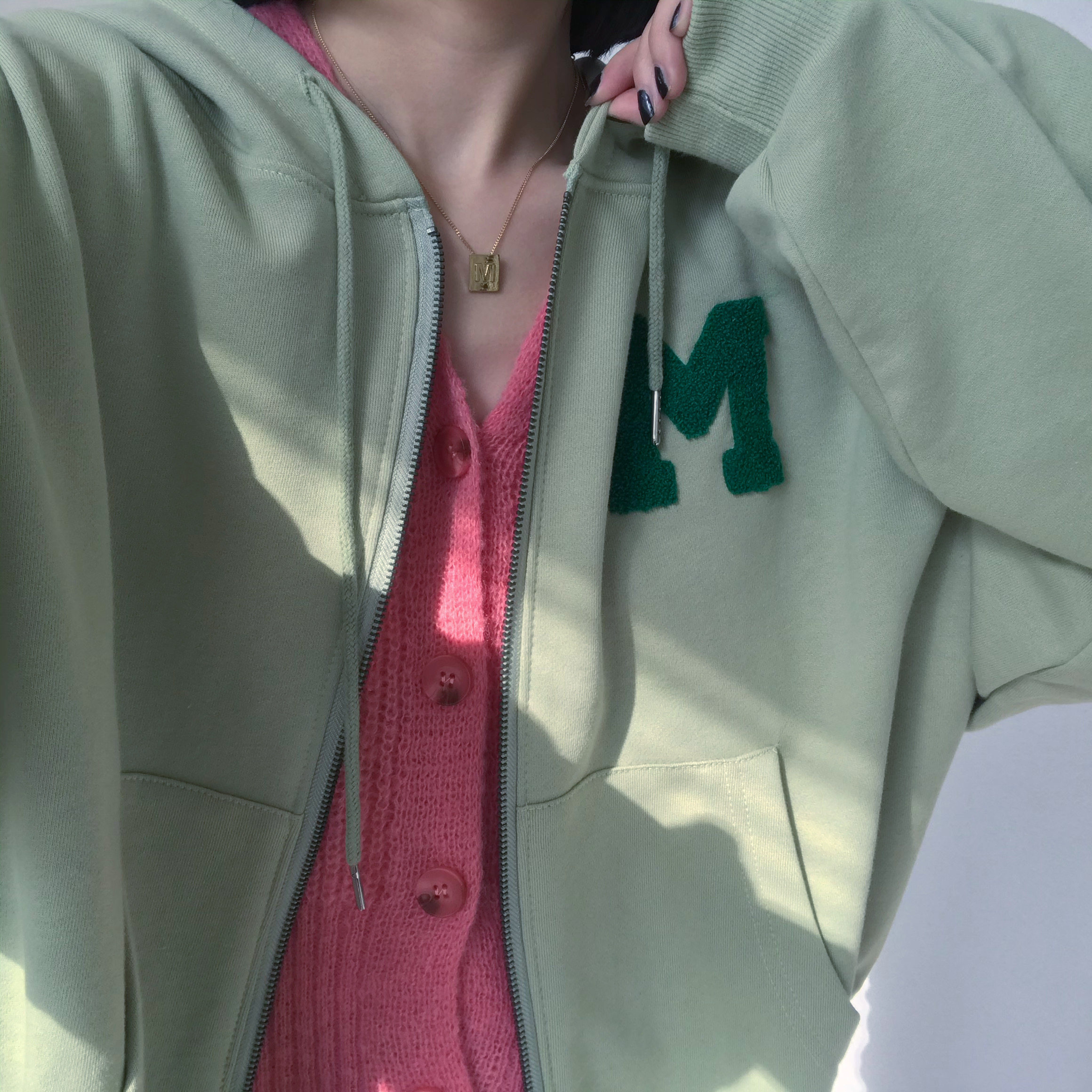 Dameng spring and summer new summer boyfriend college style casual letter embroidery terry zipper hooded jacket women