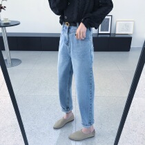 Big cute spring and summer new super God version type certification retro high waist thin old blue denim down pants tapered pants
