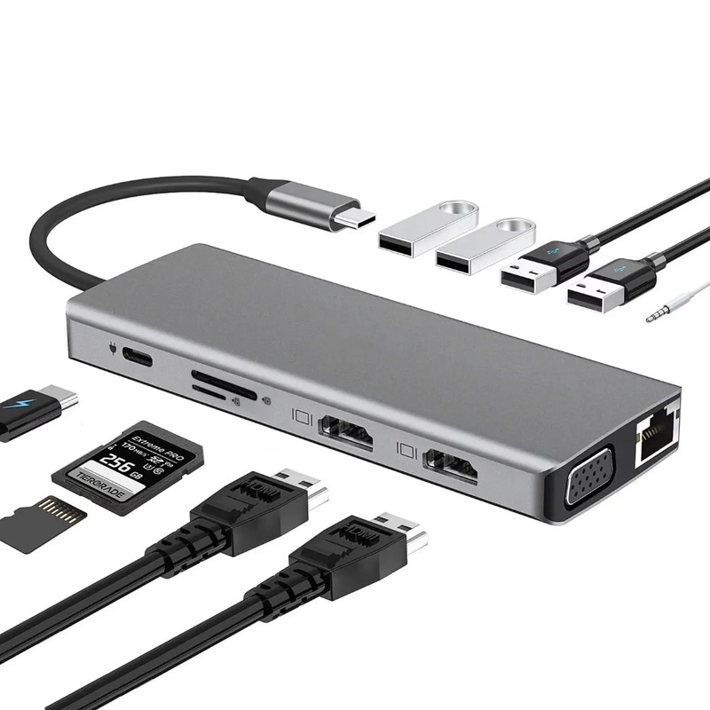 Typec Docking Station Dual HDMI Dual Display Vga Same-Screen Twelve-In-One Mobile Phone Laptop Gigabit Expansion Dock
