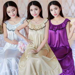 Summer women's loose ice silk pajamas for middle-aged and elder women's nightgown summer short-sleeved plus size fat MM ສ່ວນບາງໆ