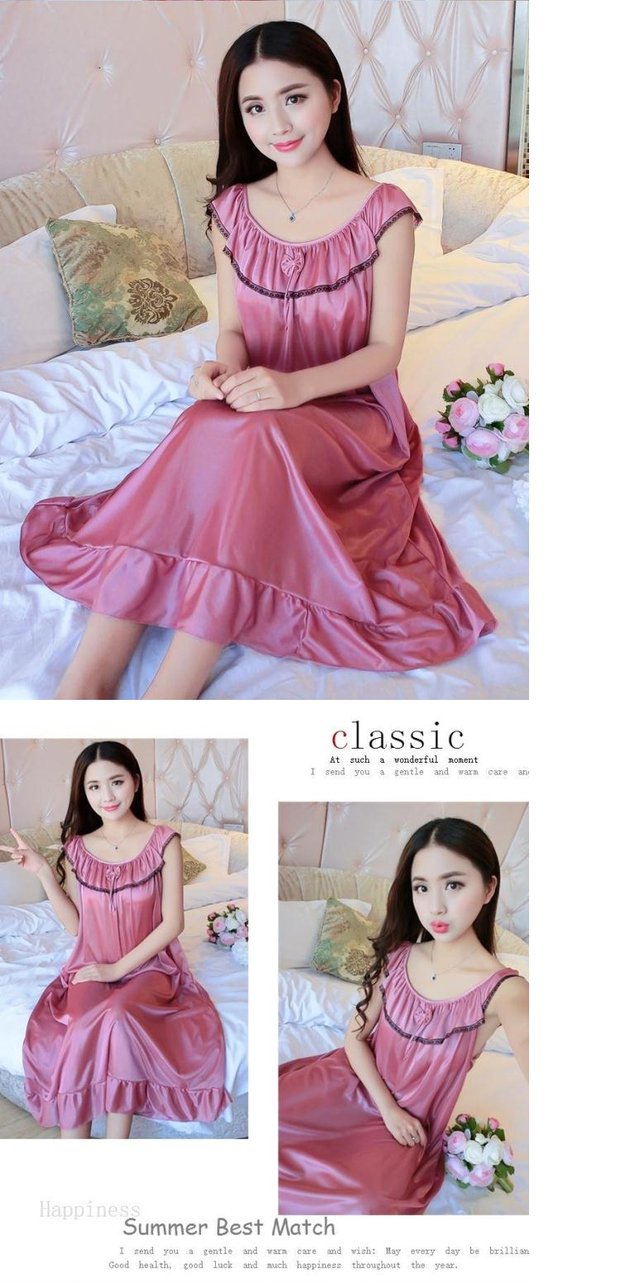 Mùa hè phụ nữ lỏng lẻo lụa trung niên đồ ngủ của phụ nữ váy ngủ mùa hè tay ngắn cộng với phân bón XL chất béo MM mỏng váy thu đông đẹp