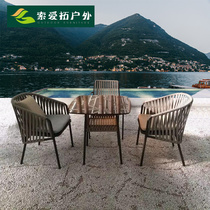 Outdoor table and chairs courtyard garden open water waterproof sunscreen rock plate dining table and chairs combined balcony Leisure table and chairs Three sets