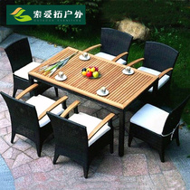 Outdoor table and chairs patio open water waterproof sunscreen plastic wood dining table and chairs combined villa garden outdoor anti-corrosive wood table and chairs
