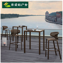 Rattan chair High foot table and chairs outdoor bar table and chairs bar stool front office chair rattan table chairs open air balcony imitation rattan chairs