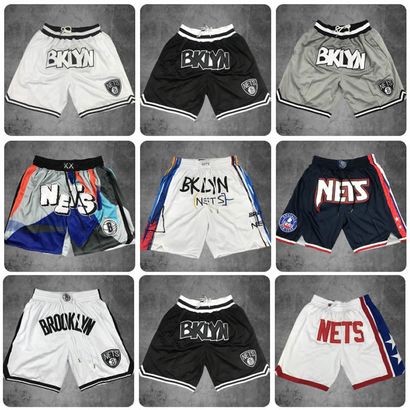 Brooklyn Nets Pocket Basketball Shorts Retro City Edition Embroidered American High Street Sports Shorts Breathable Graffiti Five-Point Shorts