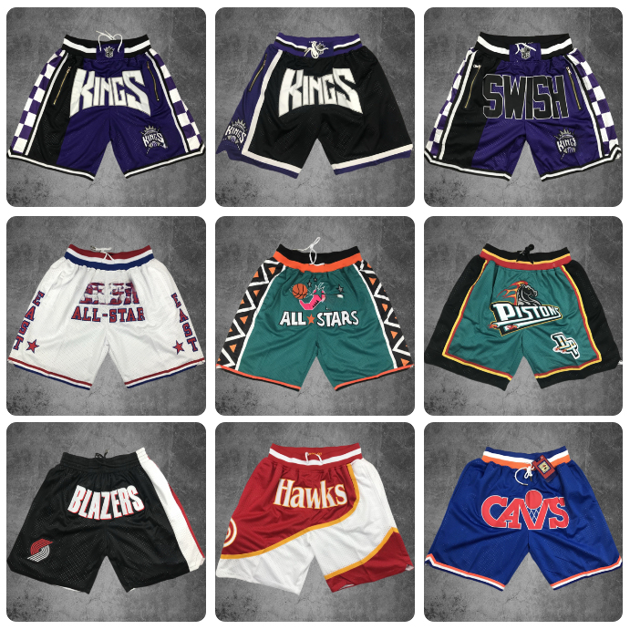 Kings American Basketball Shorts All-Star Pistons Trail Blazers Cavaliers Hawks Retro Embroidered Five-Point Shorts