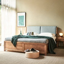 Nordic style double bed 1 8 M master bedroom storage bed with soft bag ash wood high box bed