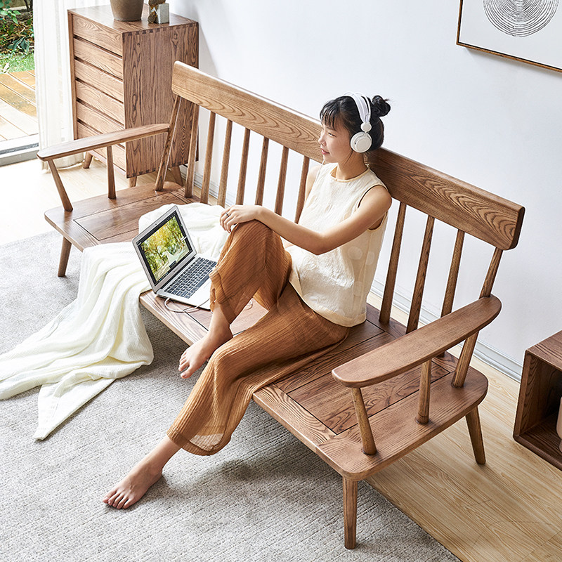 Nordic Solid Wood Sofa Composition Small Household Type Modern Minimalist Cloth Art Day Style Log White Wax Wood Sofa Winter Summer Dual-use-Taobao