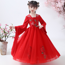 Hanfu girls spring clothing Chinese wind child clothing fairy floating comfort Tang Costume Children Gufeng Princess Little Girl Red Ancient Dress