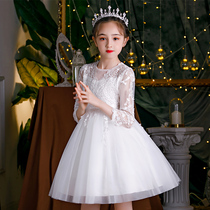 Princess dresses Girls Summer 2022 new children Lions dress Spring and autumn foreign girl gown white yarn dresses