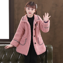 Girls winter clothing jacket 2022 new ocean gas trendy lamb velvet blouse with little girl plus suede thickened warm clothes