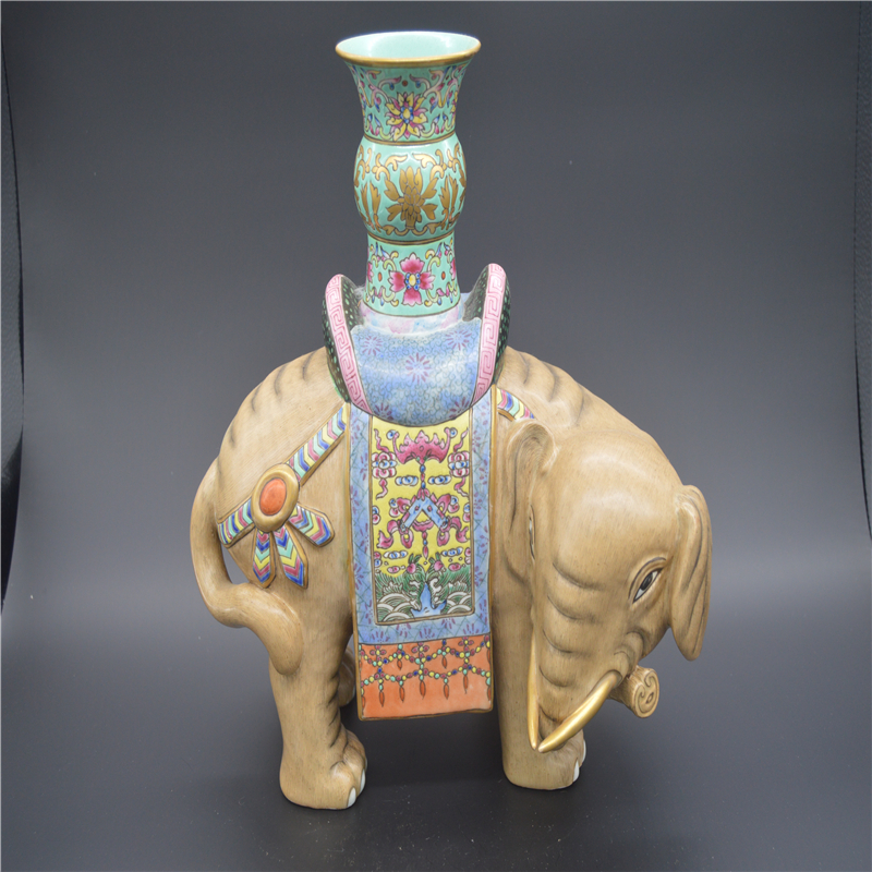 Grand Chiang Ryu-year official kiln enamel Enamel Elephant Candle Single Color Glazed Terrace Antique with Chinese Pendulum Ceramic Vase-Taobao