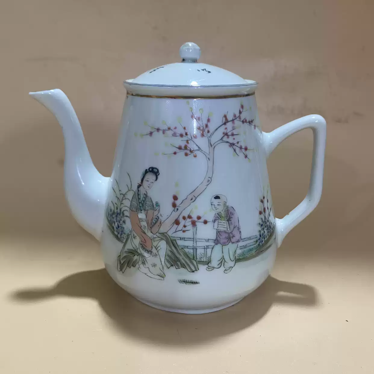 民国时期粉彩茶壶全手工描绘古董古玩瓷器收藏摆件旧货老物件包邮