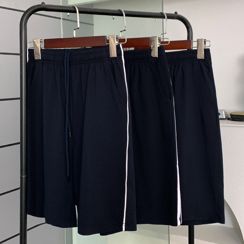 Navy Blue School Uniform Shorts for Boys and Girls, Suitable for Middle and High School Students, Children's Blue Sports Shorts with Two Stripes, Five-Point Length