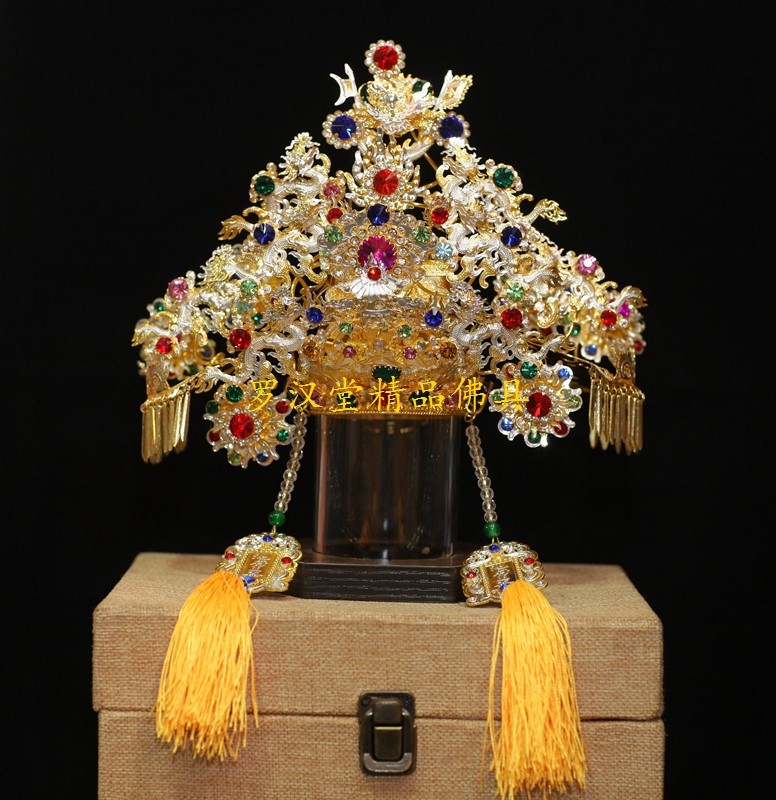 Wang Hat Handmade Water Drill Boutique Cap Statue of the Hood Buddha's Hood Supplies National Light Cap Seal Hou Lord Cap-Taobao