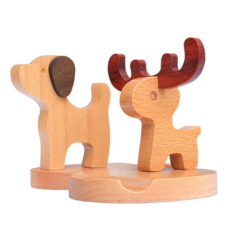 Lazy mobile phone rack solid wood flat rack bedside desktop support rack Christmas gift customization company LOGO