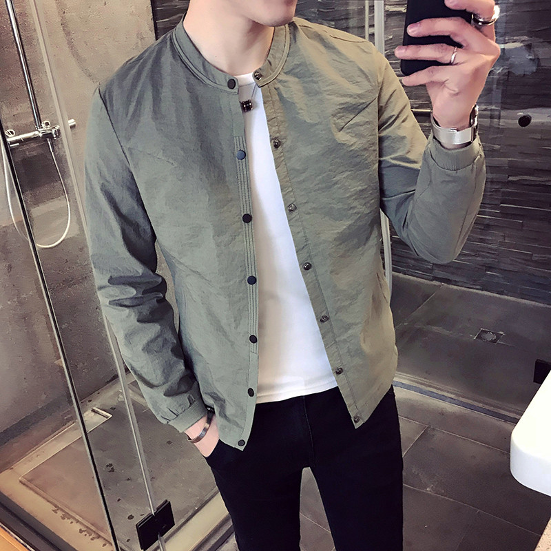 Men's jacket thin coat 2022 autumn new casual round collar stand collar slim Korean youth baseball clothing