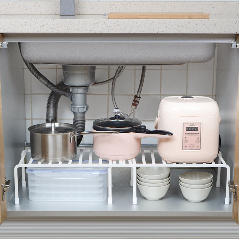 Kitchen table surface telescopic shelve integral cupboard separator layered frame cabinet incontained partition lower sink storage pot holder