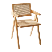 Guiqi Household Medieval Wabi-Sabi Solid Wood Chandigarh Chair Rattan Chair Dining Chair Armrest Chair Desk Chair YQ