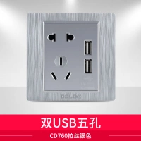 Двойной порт USB с пятью отверстиями (матовое серебро 760 пробы)