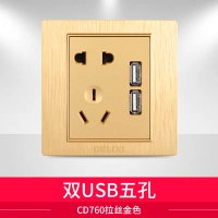 Двойной порт USB с пятью отверстиями (матовое золото 760 пробы)