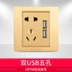 Двойной порт USB с пятью отверстиями (матовое золото 760 пробы)